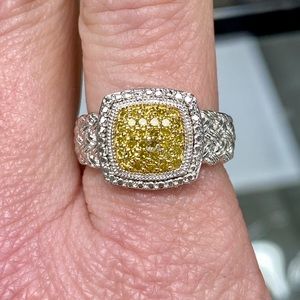 Genuine 0.50 Carat Canary Yellow Diamond Cluster Halo Ring ~ 925 Sterling Silver